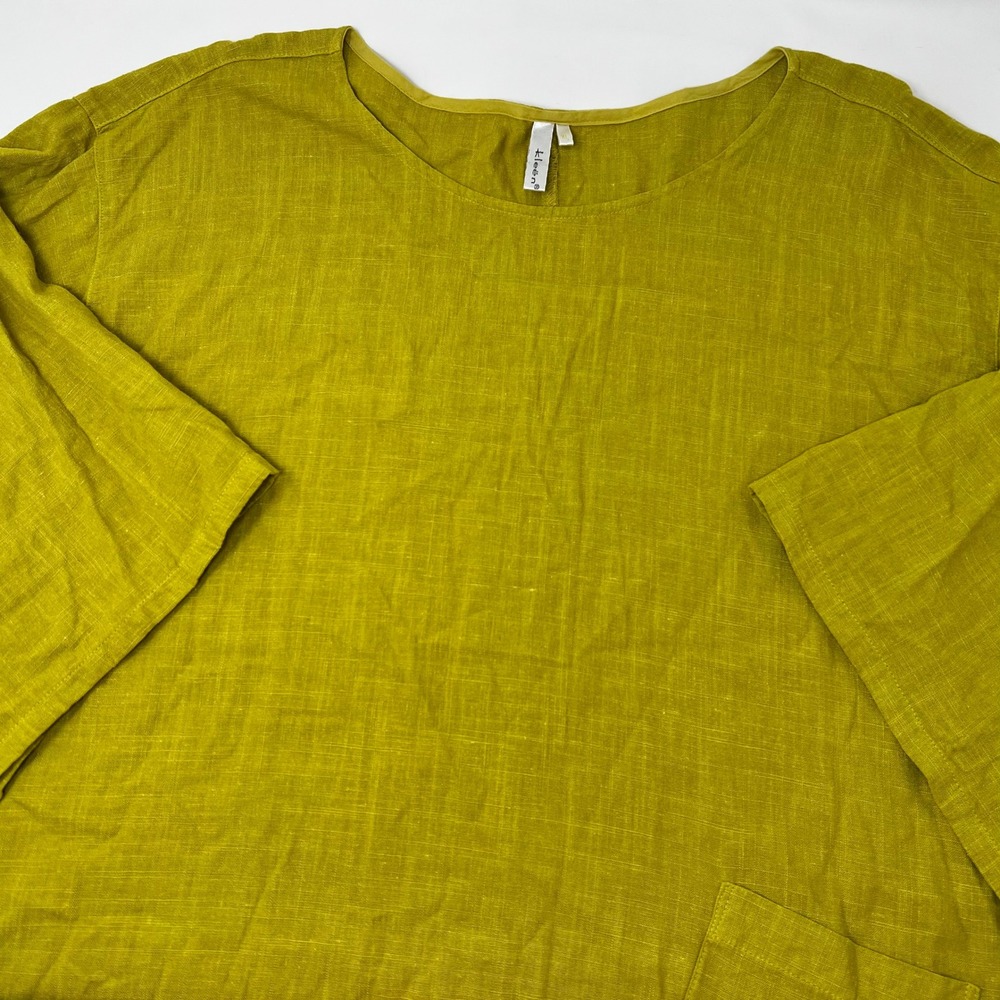 Kleen Chartreuse Boxy Oversized Linen Blend Top Women's Size XL Mustard Green